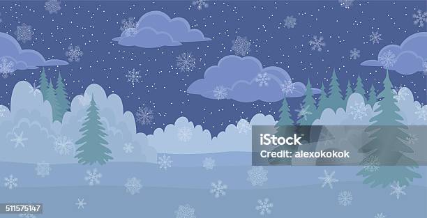 Christmas Landscape Night Winter Forest Stock Illustration - Download Image Now - Backgrounds, Blue, Celebration