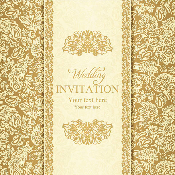 barocke hochzeit einladung gold - frame retro revival label invitation stock-grafiken, -clipart, -cartoons und -symbole