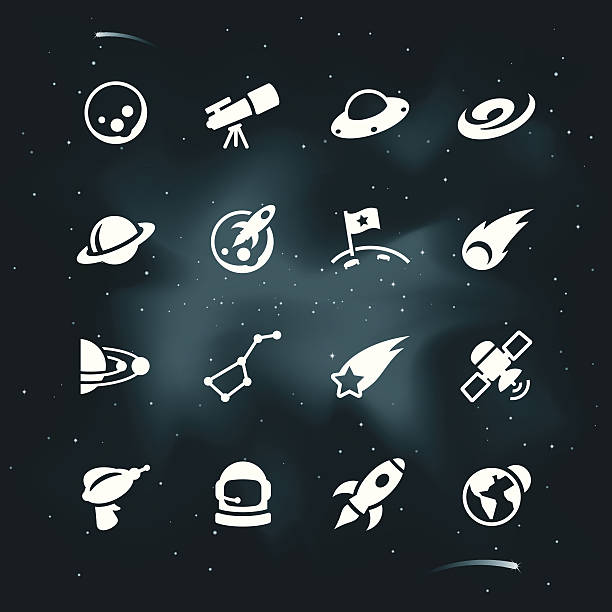 ilustrações de stock, clip art, desenhos animados e ícones de ícones de espaço em branco - rocket earth planetary moon sky