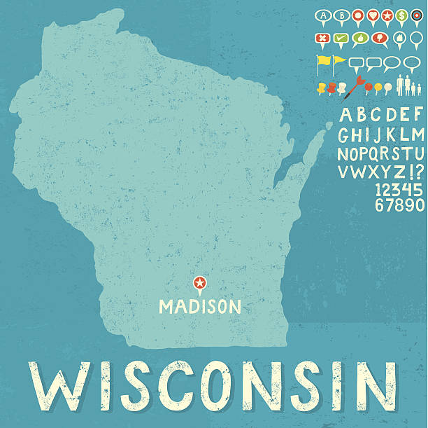 Mapa stanu Wisconsin z ikony – artystyczna grafika wektorowa