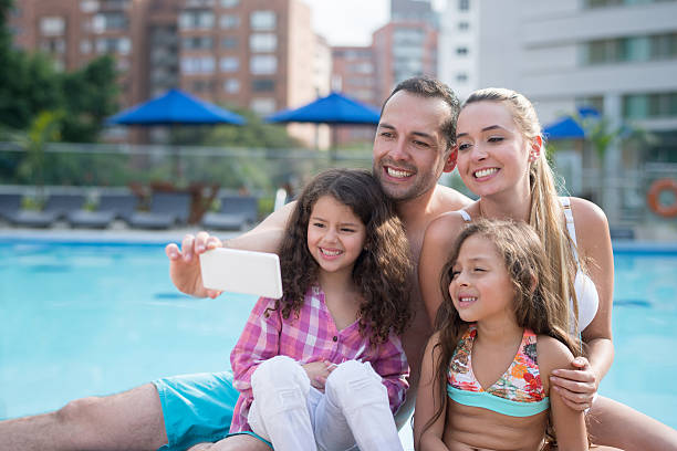 istock Family taking a selfie by the pool 511580880