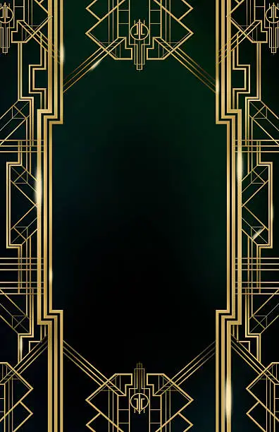 inspired by Great Gatsby, art deco background in prohibition-era style fashion