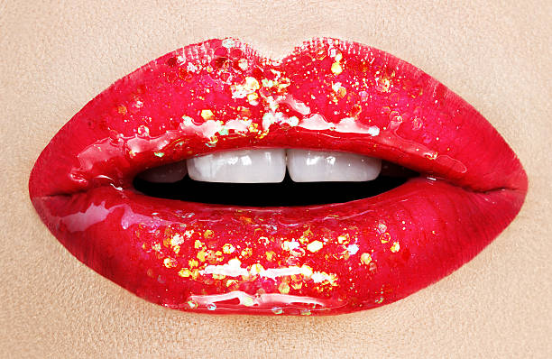Passionate red lips,macro photography stock photo