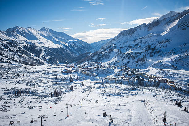 Ski resort on a sunny day stock photo
