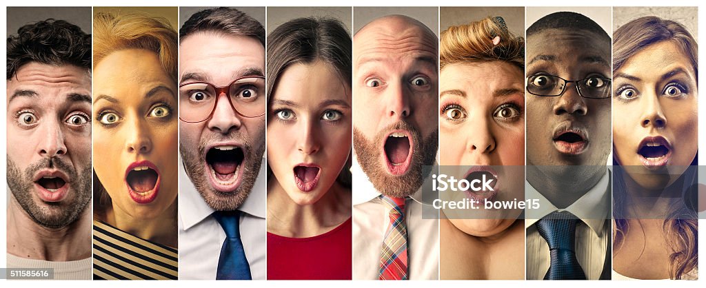 Surprised Faces A collage showing surprised faces Surprise Stock Photo