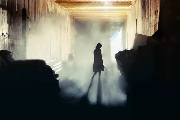 Photo of Mysterious Woman. Mystery Woman In Mist Silhouette