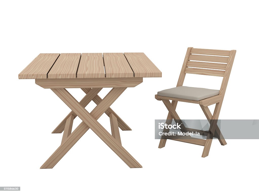 Falten aus Holz Tisch und Stuhl. - Lizenzfrei Tisch Stock-Foto