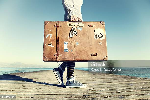 Young Woman Ready To Travel With Her Suitcase Stock Photo - Download Image Now - Zen-like, Emigration and Immigration, Eternity
