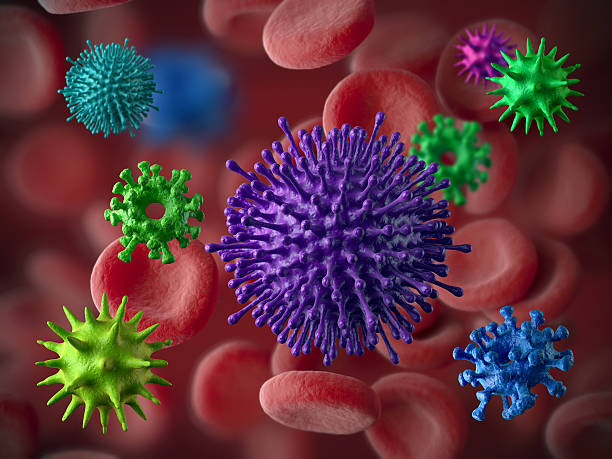 istock abstract 3d virus and red blood cells illustration, scientific  background 511592396