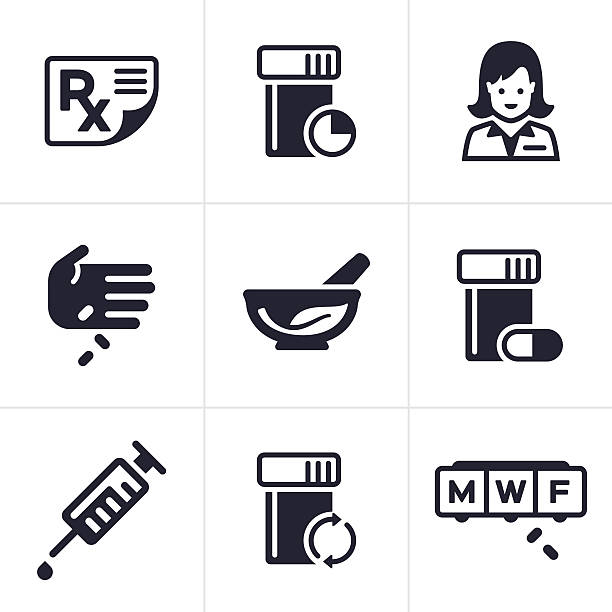 Medical and Pharmacy Icons and Symbols Medical and pharmacy symbol and icon collection.  pharmacy stock illustrations