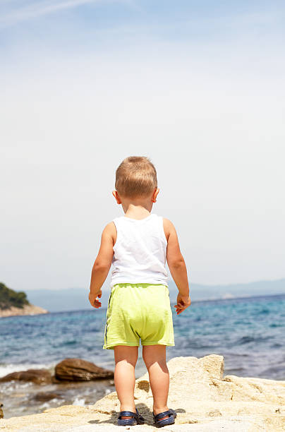 istock Rear view of a child standing on beach 511597322