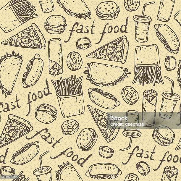 Seamless Vector Pattern With Fast Food Stock Illustration - Download Image Now - American Culture, Backgrounds, Beige