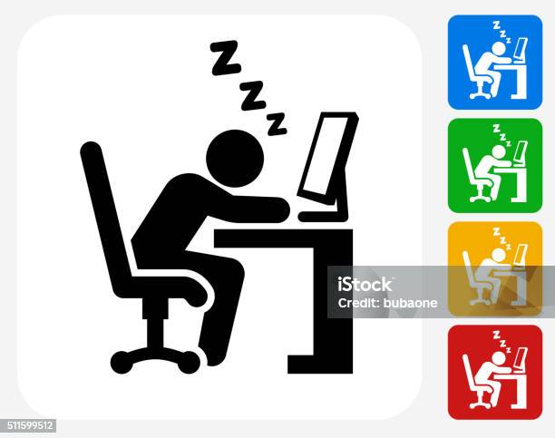 Sleeping At Work Icon Flat Graphic Design Stock Illustration - Download Image Now - Adversity, Exhaustion, Sleeping
