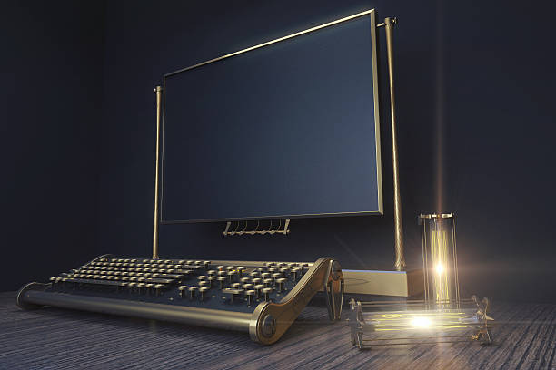 istock Vintage typewriter and vintage light bulbs in steampunk style 511600610