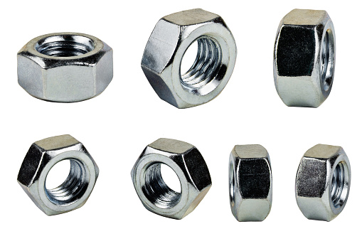 Seven of metal nut on a white background