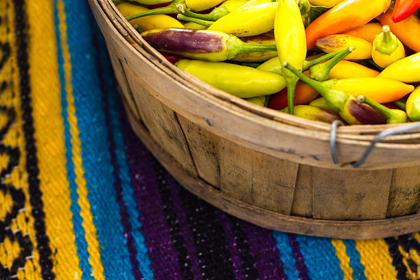 istock Multi-Colored NM Chile Peppers at Market, Mexican Blanket Background 511604288