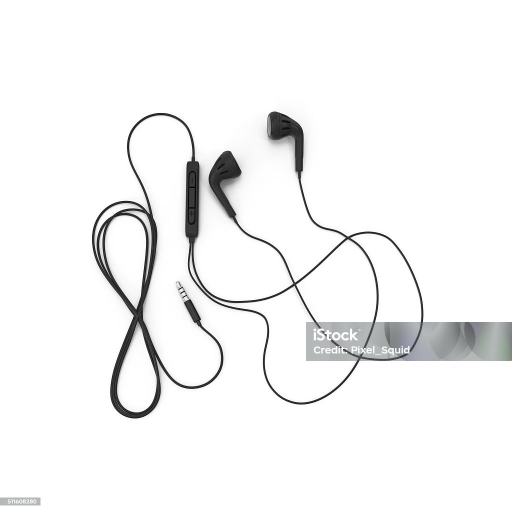 Earbud Headphones an isolated image of some Earbud Headphones Black Color Stock Photo