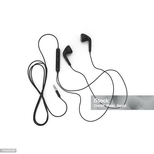 Earbud Headphones Stock Photo - Download Image Now - Black Color, Headphones, In-ear Headphones