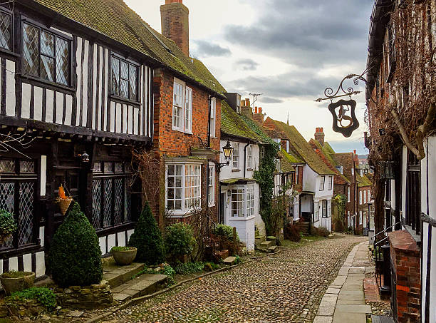 Rye, East Sussex, UK Mermaid Street in the Cinque Port town of Rye in East Sussex, UK east sussex stock pictures, royalty-free photos & images