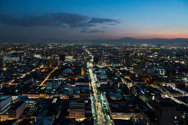 View at night of the skyline in Mexico City, Mexico