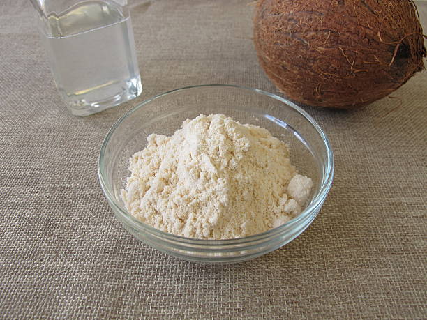 Coconut flour and coconut oil Coconut flour and coconut oil - Kokosmehl und Kokosöl palmin photos stock pictures, royalty-free photos & images