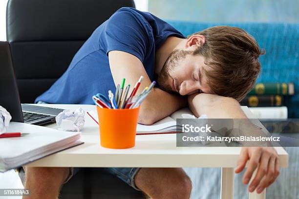 Student Sleeps After Learning Stock Photo - Download Image Now - Adult, Computer, Desk