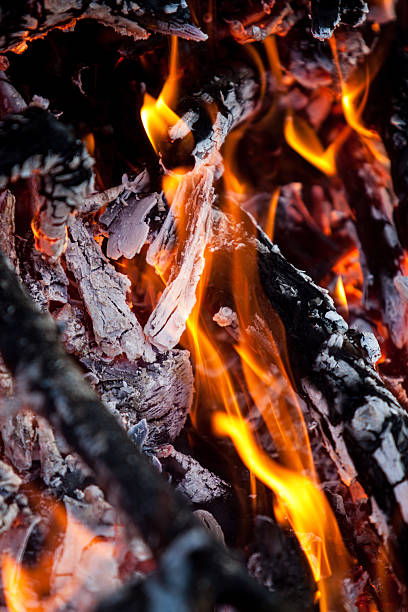 istock burning fireplace - flames and embers of wood 511618919