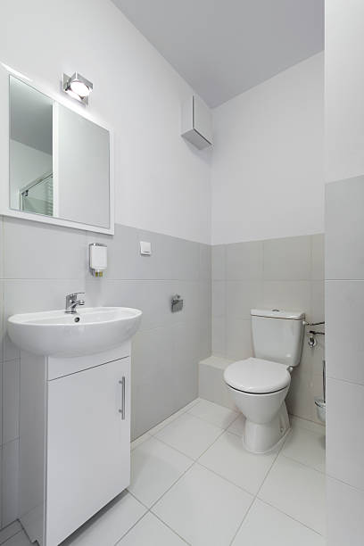 Small and compact interior bathroom design stock photo