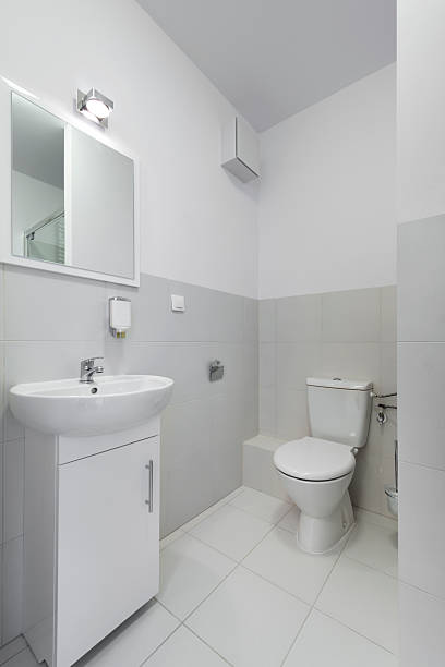 pequena e compacta, banheiro em design de interiores - ashen - fotografias e filmes do acervo