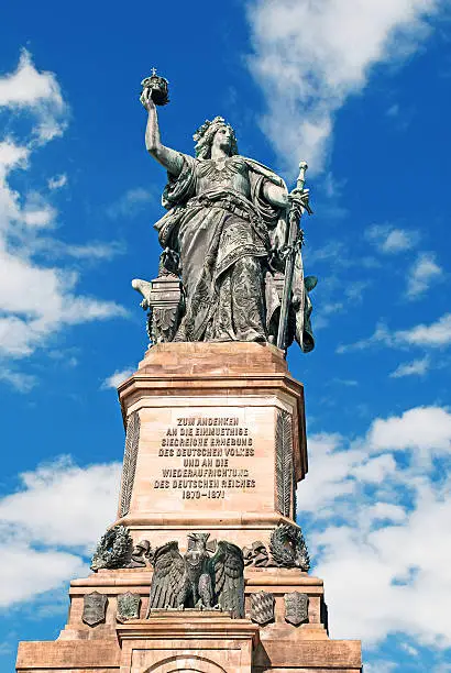 The Germania as a central figure on the German national monument in the Niederwald above the town of Rüdesheim in the Rheingau.