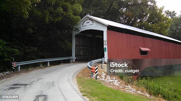 Indiana Red Covered Bridge Stock Photo - Download Image Now - Bridge - Built Structure, Covered Bridge, Footpath
