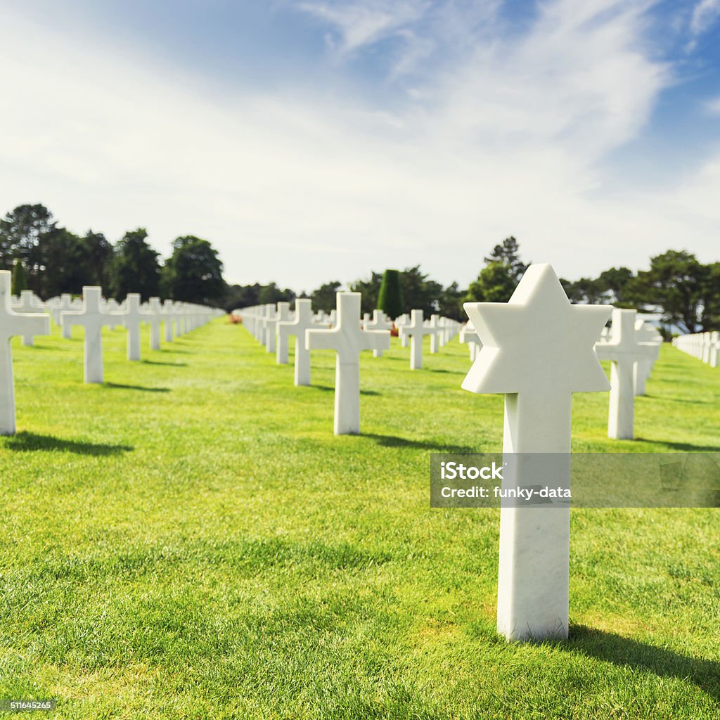 Grave of a Jewish American soldier American Cemetery near Omaha Beach in Normandy, France with a Jewish American tombstone. Cemetery Stock Photo