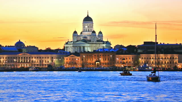Evening scenery of the Old Town in Helsinki, Finland