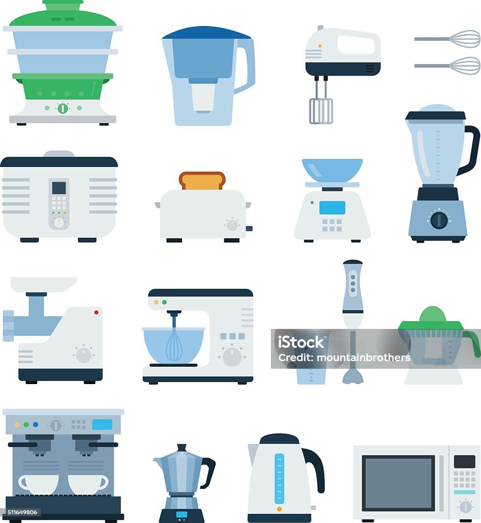 Modern Cooking Devices Isolated On White Stock Illustration - Download  Image Now - Electric Mixer, Appliance, Arranging - iStock