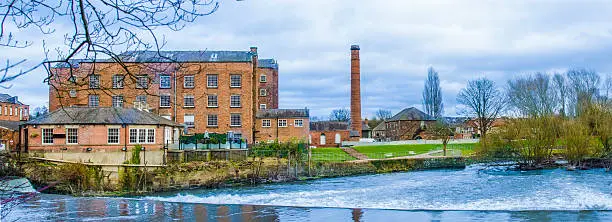 The Boar’s Head Mills in Darley Abbey in Derby in Derbyshire in England, UK. The old historic textile mill building was used as cotton factory site.