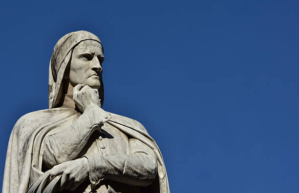 Dante Alighieri monument (19th century) located at the center of Piazza dei Signori square in Verona, with copy space