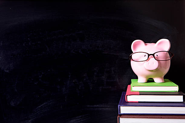 istock Piggy bank with glasses and blackboard 511652430