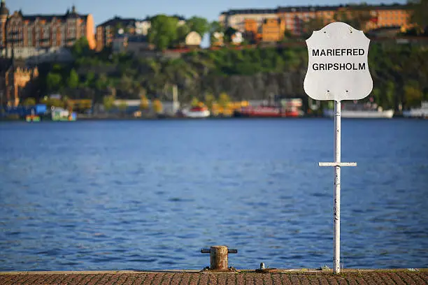 Stockholm harbor sign Mariefred Gripsholm