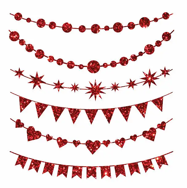Vector illustration of Set of garlands made of red glitter texture.