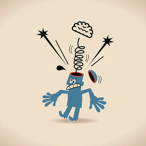 ilustraciones, imágenes clip art, dibujos animados e iconos de stock de cerebro (popping) con explosión de cabeza de tensión, hombre abierto - creativity surprise thinking inspiration