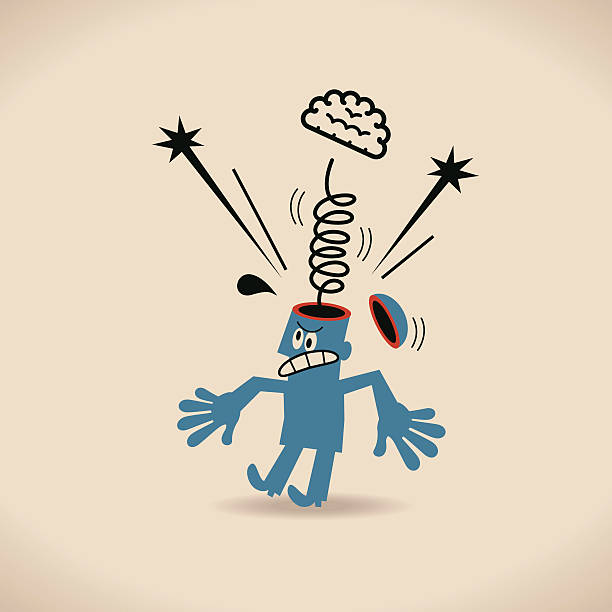ilustrações, clipart, desenhos animados e ícones de cérebro explodir (gemas) com primavera de cabeça de homem estressado aberto - creativity surprise thinking inspiration