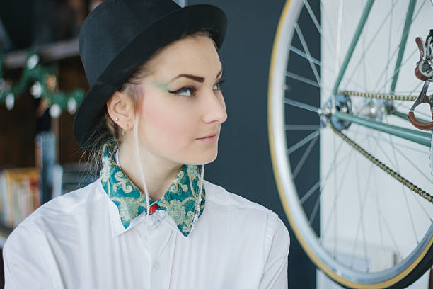 Portrait of a female model with hat and bowtie