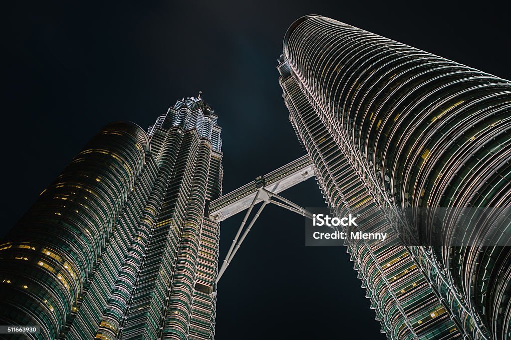 Kuala Lumpur Petronas Tower at Night, Malaysia Famous illuminated Petronas Tower at Night. Kuala Lumpur, Malaysia, Asia Abstract Stock Photo