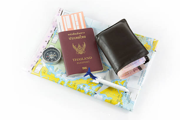 istock passport ,compass, airplane , orb and money   ,journey concept 511664956