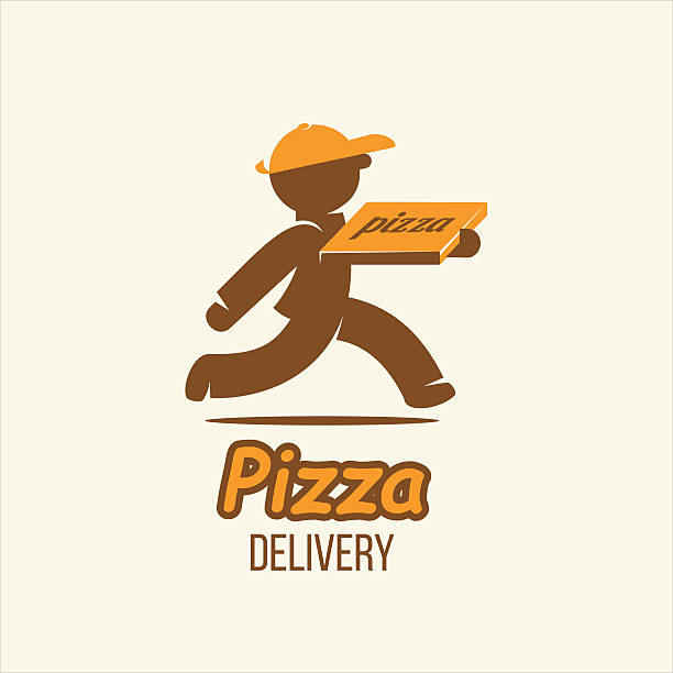 lieferung. pizza-lieferung. vektor-zeichen. - pizza delivering running men stock-grafiken, -clipart, -cartoons und -symbole