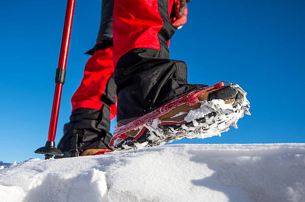 walking on snow with Snow shoes and Shoe spikes.