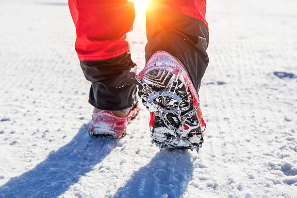 walking on snow with Snow shoes and Shoe spikes.