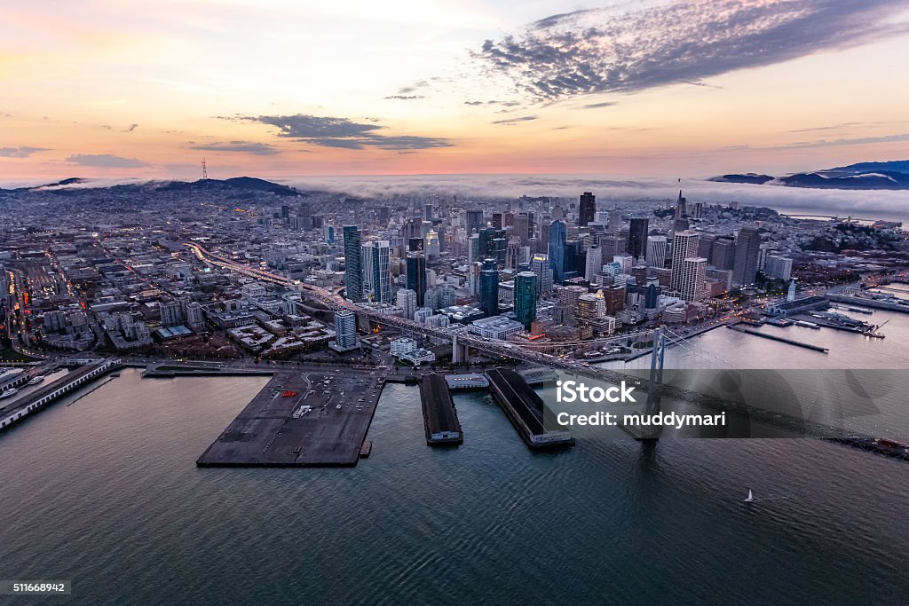 Luftbild von San Francisco ein Sonnenuntergang - Lizenzfrei Silicon Valley Stock-Foto