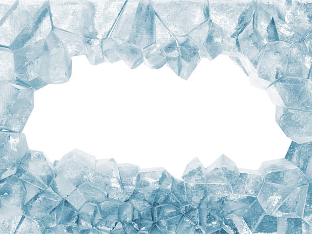 pared de hielo roto aislado sobre fondo blanco - crystals of frost fotografías e imágenes de stock