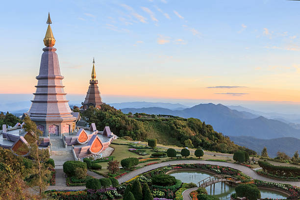 istock Beautiful sunset at two pagoda Doi Inthanon National Park 511670294